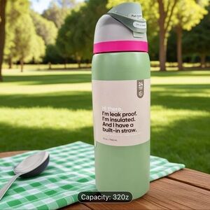 Green Insulated OWALA Water Bottle with Built-in Straw